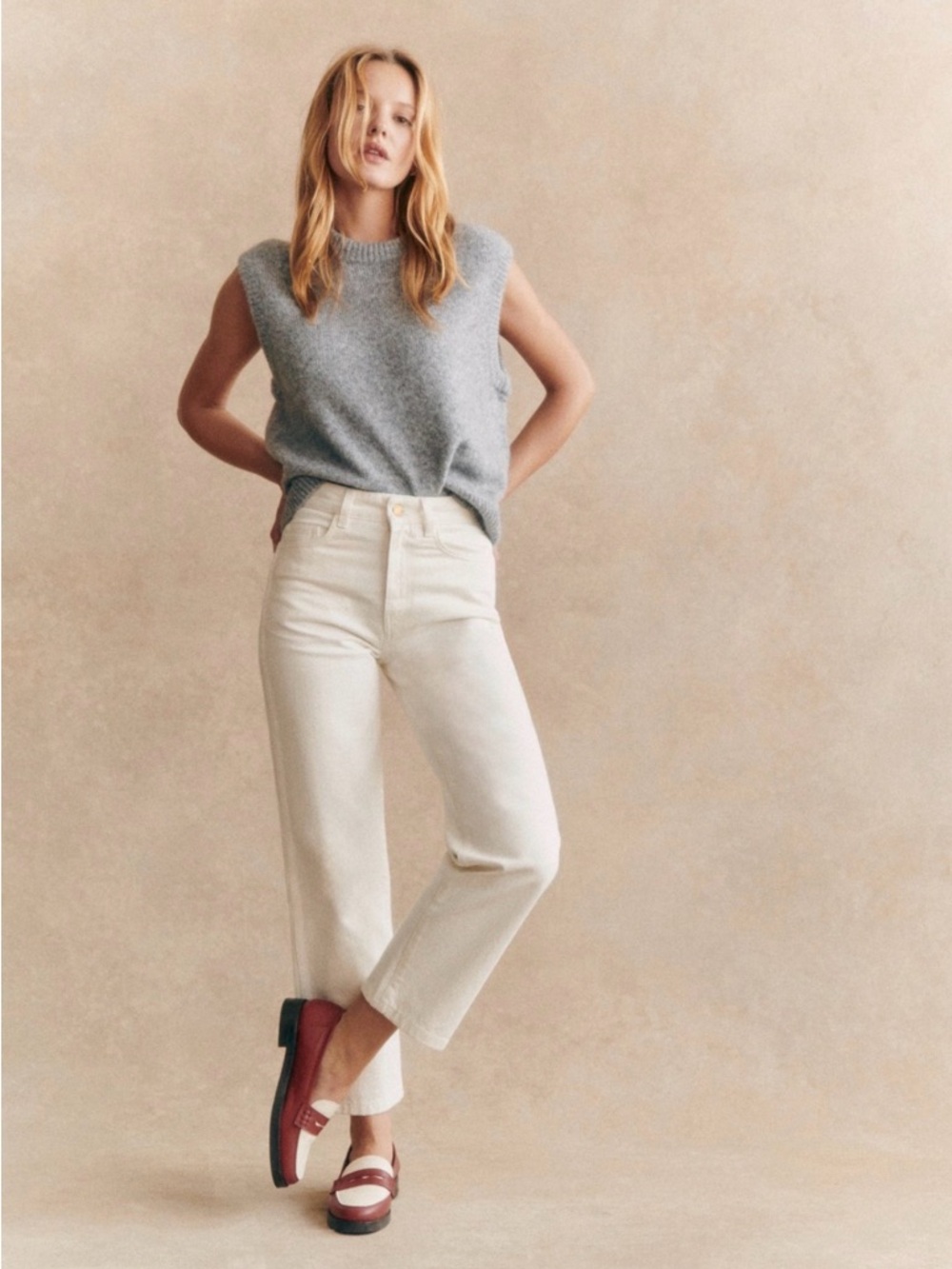 Sezane L'iconique Droit Trousers Ecru - Size 8